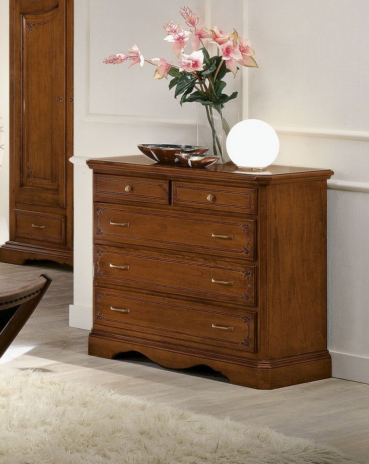 Comò massello 5 cassetti intarsiato