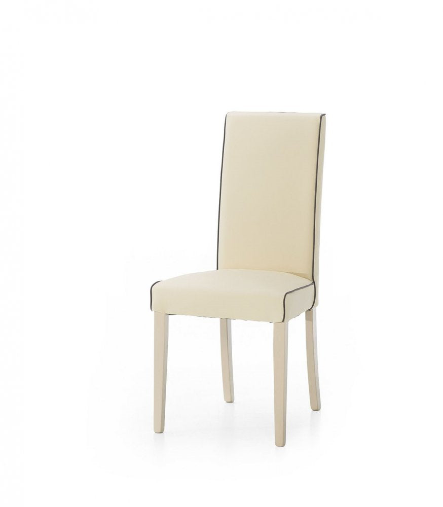 Sedia ecopelle imbottita avorio filo marrone