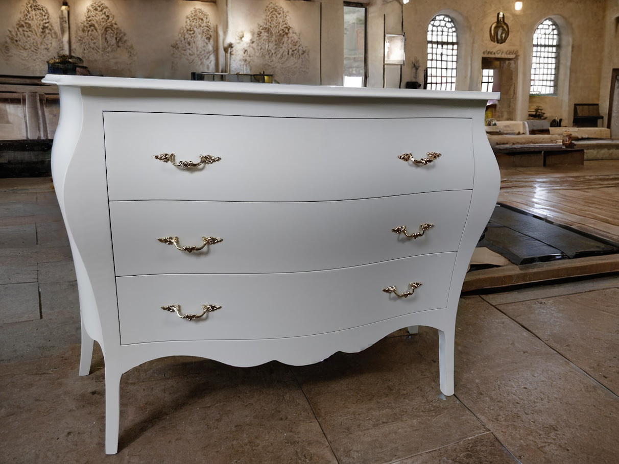 Comò bombato bianco 3 cassetti 105cm