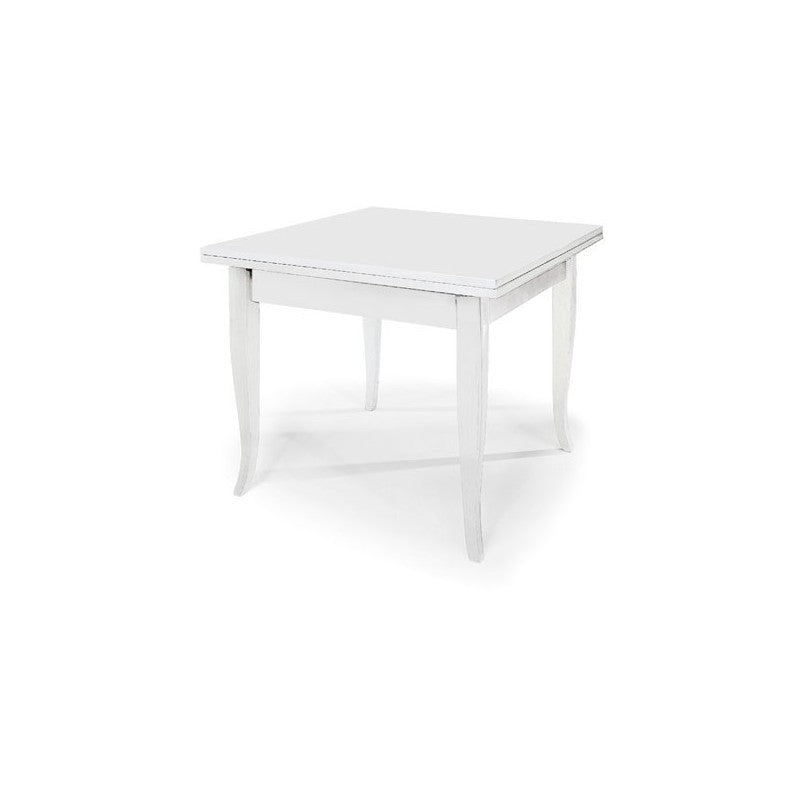 Tavolo apertura a libro 90x90 laccato bianco opaco