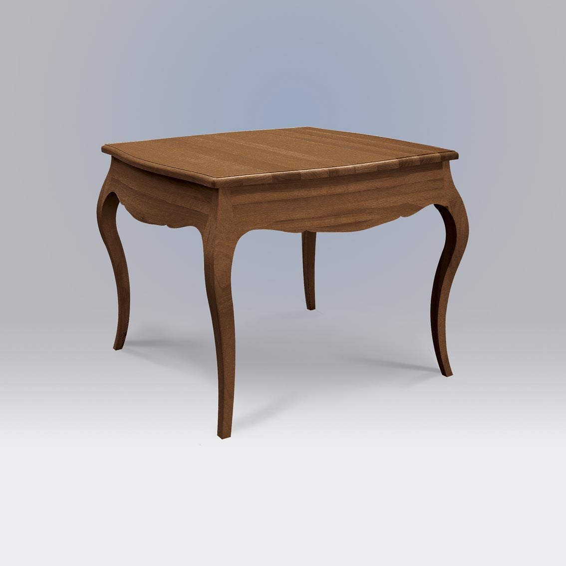 Tavolo quadrato sagomato allungabile.