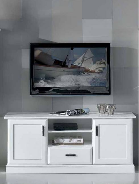 Porta TV 1 cassetto 2 ante laccato bianco