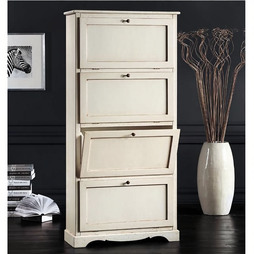 Porta scarpe 4 ante Laccato bianco antico