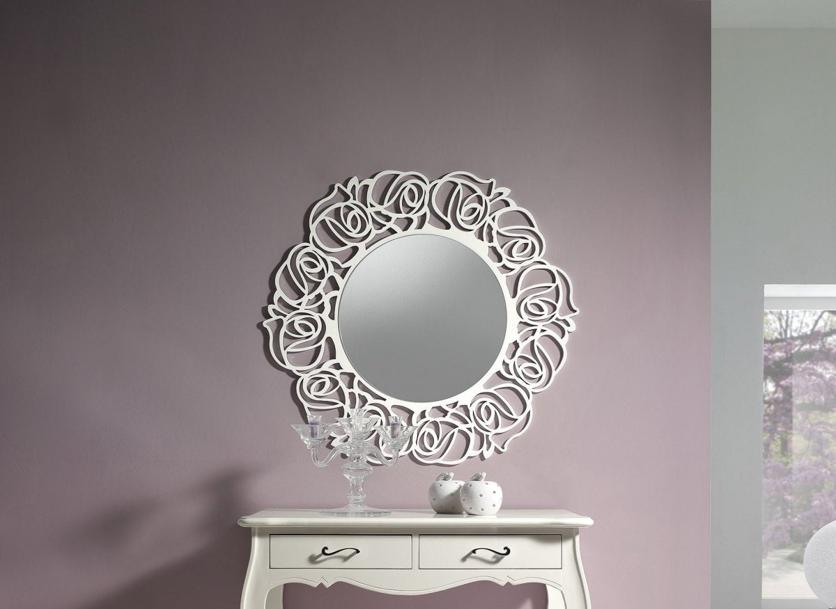 Specchiera rotonda bianca madreperla