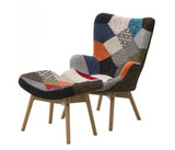 Poltroncina tessuto patchwork con sgabello