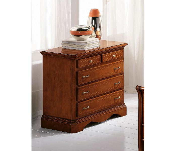 Comoncino 5 cassetti intarsiato su noce